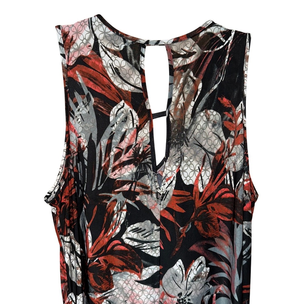 Mlle Gabrielle Women XL Sleeveless Tropical Floral Asymmetrical‎ Boho Midi Dress - Picture 10 of 11